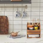 yarlung Wooden Utensil Caddy Flatware Holder, 5 Compartment Kitchen Sliverware Organizer Napkin Holder for Party, Dining Table, Restaurant or Outdoor
