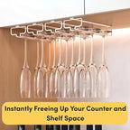 LINFIDITE 2 Pack Wine Glass Holder Stemware Rack Hanger Under Cabinet Wine Glass Rack Kitchen Hanging Storage Rack Organizer,White(For Partition Thickness under 0.98")