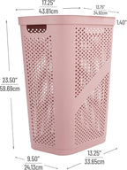Mind Reader Slim Laundry Hamper with Lid, 60L Clothes Basket, Ventilated Plastic, Pink