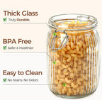 ComSaf 34oz Ribbed Glass Jars with Airtight Latch Lids - Set of 3 Farmhouse Vintage Canisters for Coffee, Sourdough Starter, Dry Goods & Fermenting, Pantry Organization & Kitchen Decor
