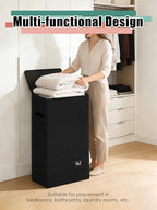 Laundry Hamper with Lid, Reinforced Sturdy Clothes Hamper with Anti-Puncture Base, Large Collapsible Laundry Basket with Removable Liner Bag, Tall Dirty Clothes Bin for Family, 100L Black