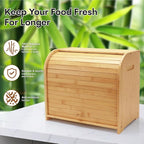 Bread Box for Kitchen Countertop, Double Layer Bamboo Bread Storage Container for Homemade Bread, Roll Top Bread Box with 3 Adjustable Height for Kitchen Counter, Natural Breadbox Organizer