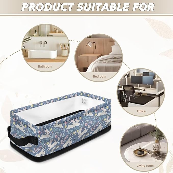 Small Storage Baskets for Organizing Collapsible Storage Bins Toilet Paper Organizer Fabric Basket for Household Items Bathroom Essentials, Rabbit Bunny Bird Easter Egg Blue