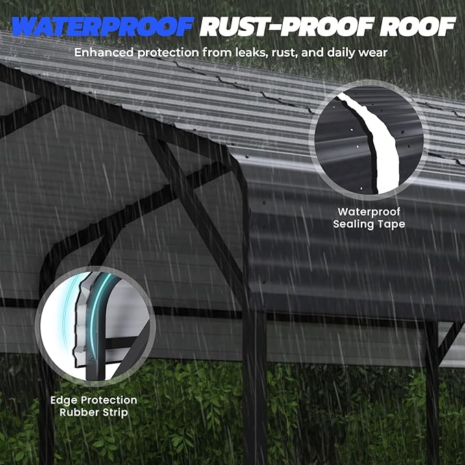 EROMMY 20' x 24' Heavy Duty Metal Carport with Galvanized Steel Roof & Base for All-Weather Protection, Outdoor Carport Garage, Versatile for Car, Boat, Tractor, and Party Use, Dark Gray