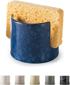 Kitchen Sponge Holder, Ceramic Sponge Organizer Scrubby Holder Sink Caddy Dish Rack for Kitchen and Bathroom, Farmhouse Decor, Blue
