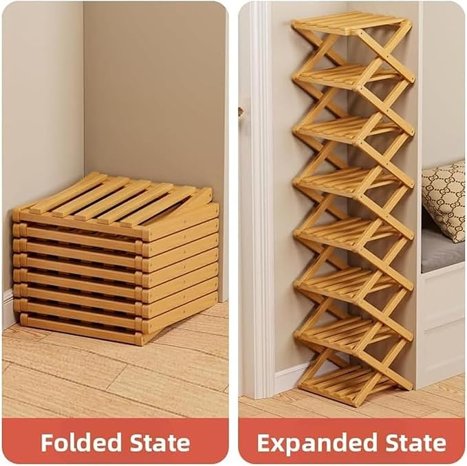 The 4-Tier No-Assembly Bamboo Rack, Bamboo Shoe Rack, Foldable Shoe Rack, Space Saving Collapsible Shelves for Entryway, Closet, Bathroom, Bamboo Shoe Rack, Foldable Shoe Rack (Brown, 4Tier)