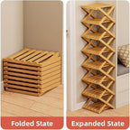 The 7-Tier No-Assembly Bamboo Rack, Bamboo Shoe Rack, Foldable Shoe Rack, Space Saving Collapsible Shelves for Entryway, Closet, Bathroom, Bamboo Shoe Rack, Foldable Shoe Rack (Brown, 7Tier)