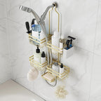 Shower Caddy Hanging for Bathroom Organizers and Storage - 3-Tier Adjustable Anti-Swing Shower Organizer Hanging with Heavy-Duty Suction Cups, Damage-Free Rustproof (Gold)