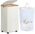 efluky Laundry Basket with Wheels, Tall Rolling Laundry Hamper with Lid and Removable Bag, Aesthetic Dirty Clothes Hamper on Wheels for Laundry Room, Bedroom, Dorm and Bathroom, 100L Black