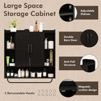 RUSTOWN Rustic Wood Wall Bathroom Cabinet, Farmhouse Medicine Cabinet Wall Mounted, Space Saving Wall Storage Cabinet with 2 Barn Door, 3-Tier Adjustable Shelves and Towel Bar (Black)