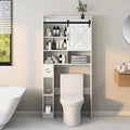 Vabches Over The Toilet Storage Cabinet, Farmhouse Storage Cabinet Over Toilet with Sliding Barn Door & Toilet Paper Holder Stand，Home Space-Saving Toilet Rack, for Bathroom, Restroom, Laundry