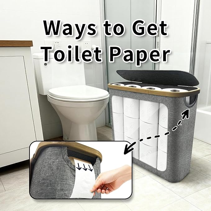 2025 Foldable Toilet Paper Basket with Lid,Large Capacity Holder for 9-12 Rolls, Stores Toilet Paper, Towels and Bathroom Essentials