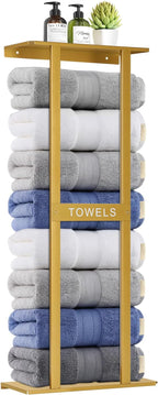 Bathroom Towel Storage Rack, Wall Mounted Bathroom Towel Rack, 30 inch Heavy Duty 6 Large Towels, Wall Mounted Towel Rack for Rolled Towels, Gold