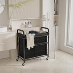 Laundry Hamper 3 Section, 145L Rolling Laundry Sorter Basket with Wheels, 3 Compartment Clothes Organizer Cart, Pull-Out Removable Bags for Laundry Room, Bathroom, Bedroom, Black