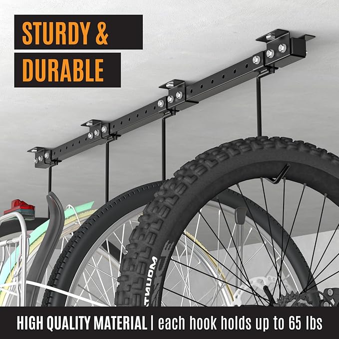 Adjustable Ceiling Mounted Bike Rack for Garage, Hold 4-8 Bikes, Hanger for Space-Saving Storage - adjustable ceiling hooks, nice Bicycle stand.