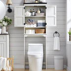 ACCOHOHO Over The Toilet Storage Cabinet, Farmhouse Bathroom Cabinet with Adjustable Shelf & Barn Door, 67" Tall Over The Toilet Shelf, Off White