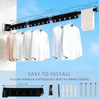 Clothes Drying Rack, Upgrade 3-Fold Wall Mounted Drying Rack Clothing, Laundry Space Saver Retractable Collapsible for Indoor Outdoor Balcony,Laundry,Bathroom, Grey