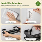 EVALAND Shower Caddy Adhesive 2-Pack with Hooks and Rod for Towels, Black – Premium Bathroom Shower Shelves, Shampoo Organizer, Bathtub Shelf, Rustproof, Easy Installation, Sturdy Modern Look