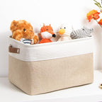 DULLEMELO Collapsible Rectangle Fabric Storage Basket for Organizing Clothes, Toys, Towels, Books, Laundry, Nursery, Dog Toys (White & Khaki)