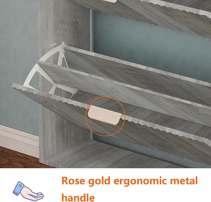 Shoe Cabinet Storage,Modern Freestanding Organizer with 2 Flip Drawers,Narrow Shoe Rack Cabinet for Entryway,Grey
