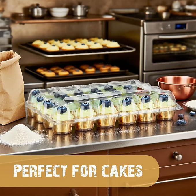24 Pack x 10 Sets Count Cupcake Containers, Plastic Disposable Cupcake Boxes Holder, Stackable Clear Cupcake Carrier with High Tall Dome Lid