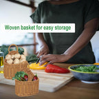 2Pcs Hanging Storage Baskets, Plastic Woven Hanging Basket with Hook, Flower Bin with Handle Kitchen Wall Basket for Ginger Garlic(Brown)