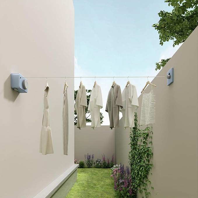 Danpoo Retractable Clothesline for RV, Laundry Room & Outdoor Yard - Heavy Duty Anti-Sag Wall Mounted Clothes Drying Line with Stainless Steel Rope
