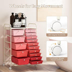 RELAX4LIFE 15-Drawer Storage Drawer Carts - Mobile Rolling Utility Cart w/Wheels, Craft Organizer for Classroom Organization and Storage, School, Office, Home, Storage Organizer Cart (Gradient Pink)