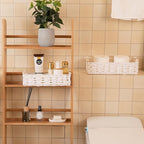 OIAHOMY Toilet Paper Baskets Handmade Paper Rope Decorative Wicker Storage Tank Shelf Cabinet Organizer for Bathroom Home, Set of 2, White