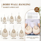Hanging Fruit Baskets for Kitchen - 6 Pack Boho Wall Hanging Basket,Handwoven Wall Fruits Basket,for Garlic Potato Vegetable Onion Teardrop Home Hanging Storage Baskets(White Classic）