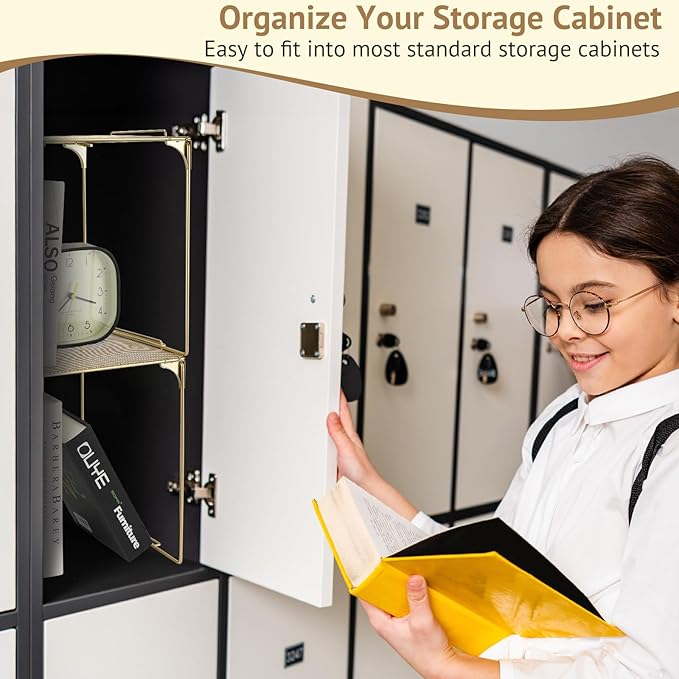 Locker Organizer Shelf Stackable Extra Locker Shelf for School Locker Organizer Storage Cabinet Accessories Suitable for School, Office, and Home use (1, Golden)