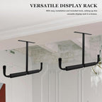 Homoyoyo Ceiling Mounted Garage Hanging Storage Rack with Double-sided T-hooks, Steel Bike and Fishing Rod Holder for Overhead Organization and Kayak Display, Black