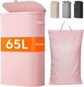 Lifewit 65L Slim Laundry Basket with Lid, Narrow Large Laundry Hamper with Plastic Handles and Removable Bag, Tall Foldable Dirty Clothes Hampers for Laundry Room, Bedroom, Bathroom, Dorm, Pink