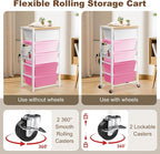 Rolling Cart with Drawers, Rolling Storage Cart with Large Plastic Drawers & Wooden Tabletop, Utility Cart with Pegboards & Basket, Storage Drawers Cart for Living Room, Classroom, Bedroom, Office