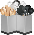 Suli Utensil holder,Kitchen Utensil Organizer for Corner Countertop,Extra Large Silverware Organizer with 3 Compartments,Farmhouse Decor,Iron,Silvery