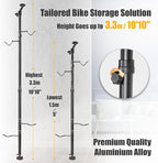 CyclingDeal Floor to Ceiling 2 Bike Storage Stand | Adjustable Aluminum Dual Hanger Pole Rack with Gravity Hooks & Locking Mechanism | Extends 5ft to 10ft | No-Drill Indoor Garage Apartment
