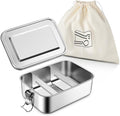 TeamFar Stainless Steel Bento Box, 28oz/850ML Small Metal Bento Lunch Box Container for Adults/Kids, for Home/School/Office/Travel, With 2 Removable Dividers, Leak-Proof & Dishwasher Safe