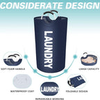 StorageRight 90L Large Laundry Basket, Laundry Hamper, Dirty Clothes Hamper for Laundry, Collapsible, Waterproof Laundry Baskets with Foam Protected Aluminum Handles for Laundry, Dorm, Family (Blue)