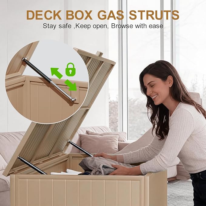Outdoor Storage Box with Wheels 250 Gallon, Metal Deck Boxes Waterproof, UV Resistant Patio Storage Box with Lid for Patio Furniture, Garden Tools (Brown)