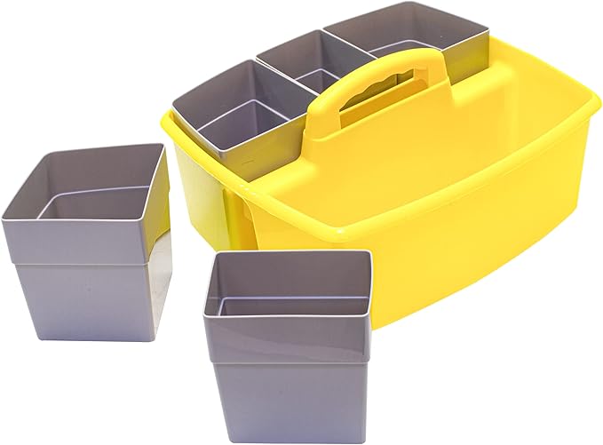 Storex Large Classroom Caddy with Cups, 13 x 11 x 6.575 Inches, Yellow, Case of 2 (00982U02C)