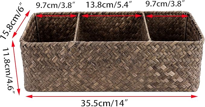Hipiwe Seagrass Nesting Storage Basket - 3 Compartment Hand-Woven Wicker Toilet Paper Storage Bin Bathroom Organize Basket for Shelves, Kitchen Cabinets, Pantry, Bathroom, Closets Organizer