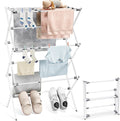 APEXCHASER Clothes Drying Rack, Foldable & Extendable Laundry Rack with Adjustable Size (14.57in-35.43inW), Space-Saving, Rust-Resistant Frame & Floor Protection for Indoor/Outdoor Use, White