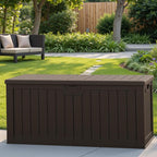 Patiowell 240 Gallon Large Outdoor Storage Box, Waterproof Deck Box with Fixed Divider, Lockable and Durable Patio Storage Solution for Patio Furniture and Garden Tools (Brown)