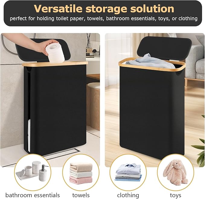 Extra Large Toilet Paper Storage Basket with Lid 49L Slim Toilet Paper Basket Holder Bin Container Organizer for Bathroom Hold up to 20 Regular Rolls or 15 Mega Rolls
