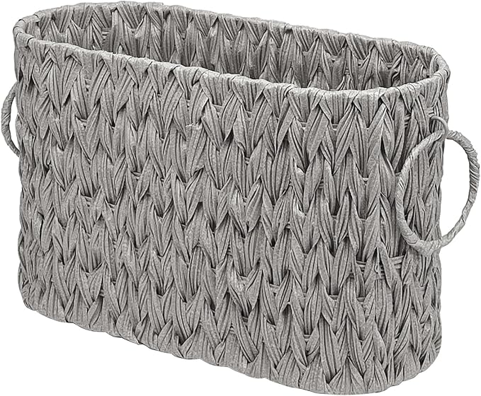 Toilet Paper Basket for Bathroom, Large Storage for 6 Mega Rolls, Free Standing Wicker-Style Toilet Paper Holder Organizer, Boho Decorative Bathroom Bin, 15.75" x 6.5" x 9.45" (Gray)
