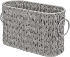 Toilet Paper Basket for Bathroom, Large Storage for 6 Mega Rolls, Free Standing Wicker-Style Toilet Paper Holder Organizer, Boho Decorative Bathroom Bin, 15.75" x 6.5" x 9.45" (Gray)