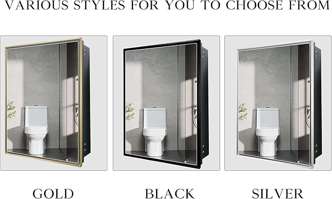 Bathroom Medicine Cabinet with 24x30 Inch Mirror - Recessed or Surface Mount Vanity Storage Cabinet｜ Antique Brush Gold Finish ｜ Rustic Farmhouse Bathroom Mirror Cabinet