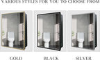Bathroom Medicine Cabinet with 24x30 Inch Mirror - Recessed or Surface Mount Vanity Storage Cabinet｜ Antique Brush Gold Finish ｜ Rustic Farmhouse Bathroom Mirror Cabinet
