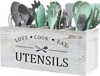 Extra Large Kitchen Utensils Holder with 4 Compartments, Wooden Storage Utensil Holder Organizer for Counter or Countertop, Farmhouse Decor, Rustic Cooking Utensil Kitchen Tool