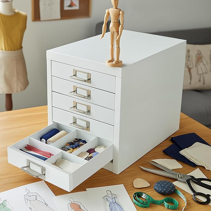 Office Storage Cabinet - File Cabinet Mini 5 Tier Metal File Organizer Document Organizer, for Home, Office, Desk (White)